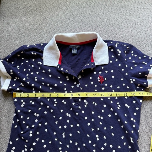 US.POLO ASSN. Womans Blue Shirt With Stars White Collar Trimmed In Red SZ S top - Picture 4 of 5